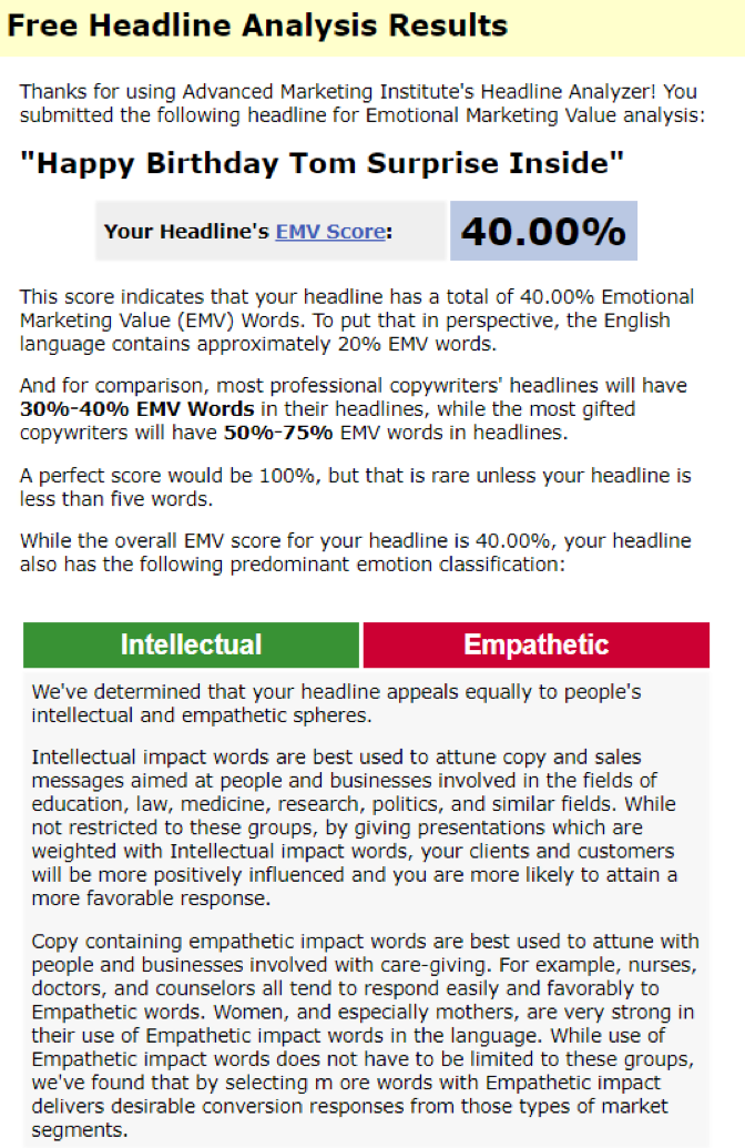 Emotional Marketing Value Headline Analyzer